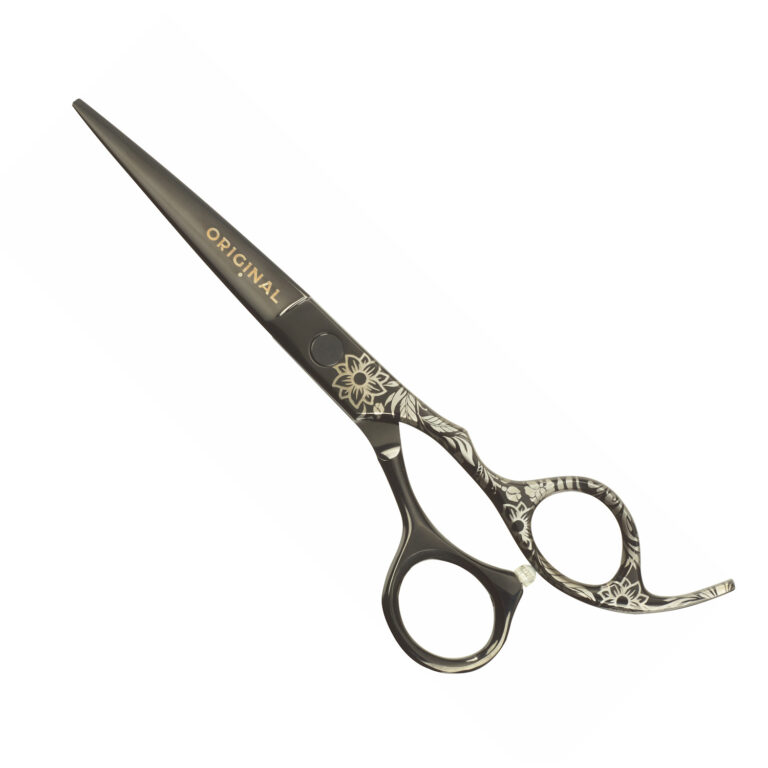 Sinelco Etched Black Flower Offset 5.5 Inch Scissors