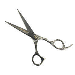 Sinelco Etched Black Flower Offset 5.5 Inch Scissors open