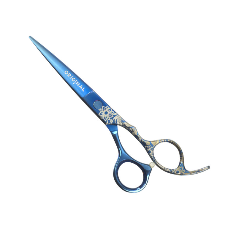 Sinelco Etched Blue Flower Offset 5.5 Inch Scissors