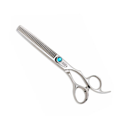 OSAKA Ice Thinning Scissors. Polished silver finish with Turquoise gem tension knob.